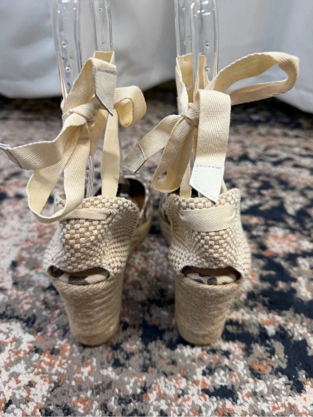 New Margaux Leopard Print Espadrille Wedges with Cream Ribbons.